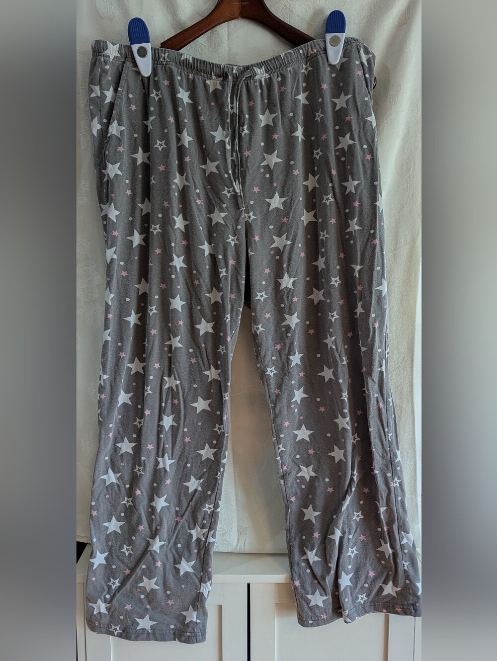 Gray Star Print Pajama Pants with Pink Accents